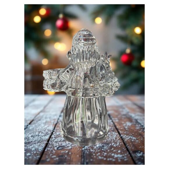 Vintage Clear Heavy Glass Santa Taper Candle Holder Christmas Holiday Decoration - Picture 3 of 15